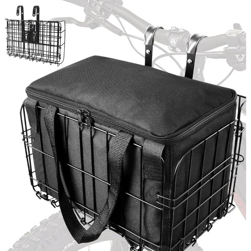 Cesta de Bicicleta Frontal Dobrável com Bolsa de Forro Removível, Design de Liberação Rápida, Cesta de Metal para