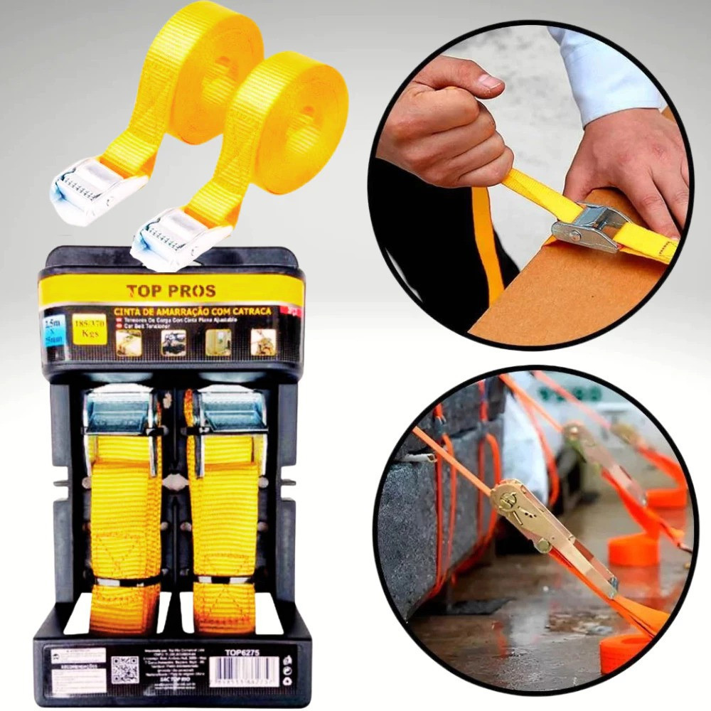 Conjunto 2 Cintas Amarração Catraca Corda Mudança Moveis Fitas Viagem Ferramenta Trava Faixa