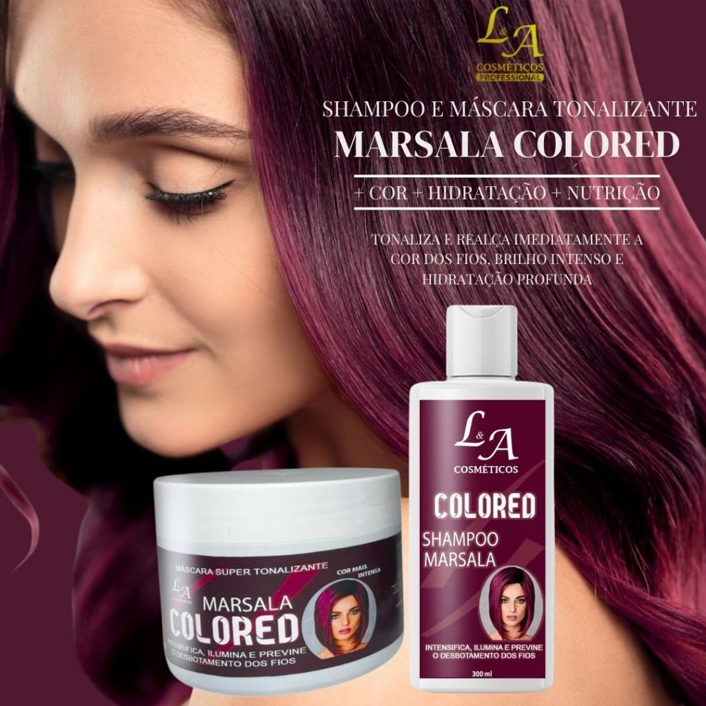 Kit Shampoo e Máscara Tonalizante Marsala Intenso - S/ Amônia - Resultado 100% Natural La cosméticos em Oferta na Shopee