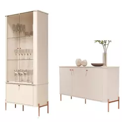Conjunto Cristaleira e Aparador Buffet Tucupí com 3 Portas
