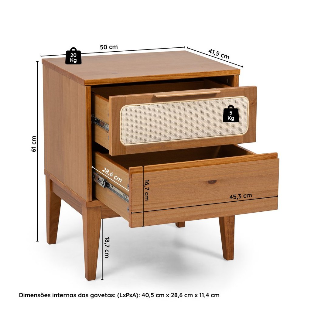 Detalhes do Kit com 2 Mesas de Cabeceira 2 Gavetas Madeira Maciça Viena 2