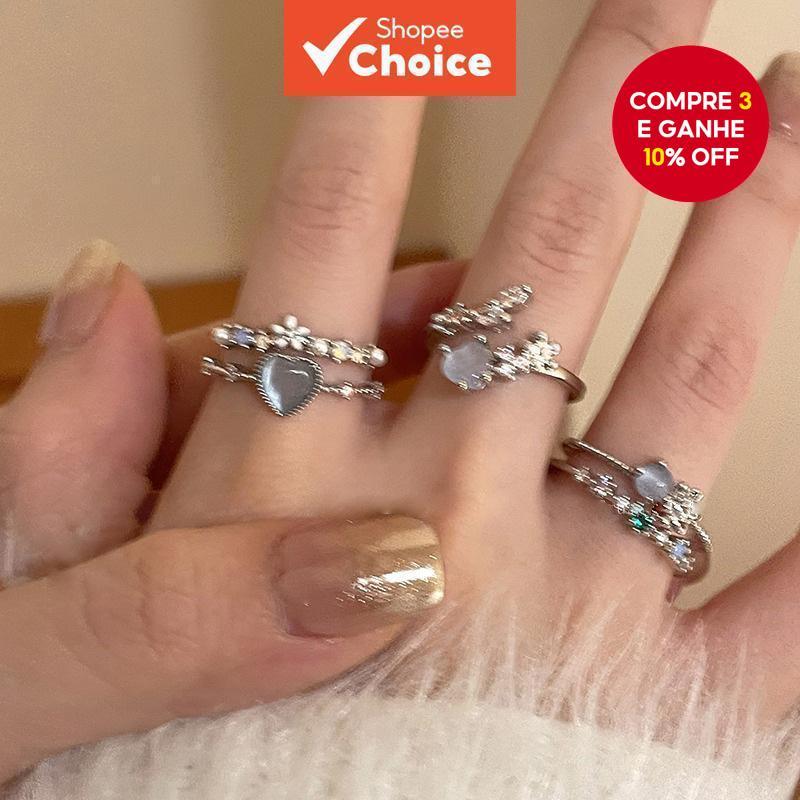 3 Pcs Brilhante Conjunto de Anéis de Coração de Rhinestone para Mulheres Empilháveis Jóias de Presente 2024 em Oferta na Shopee