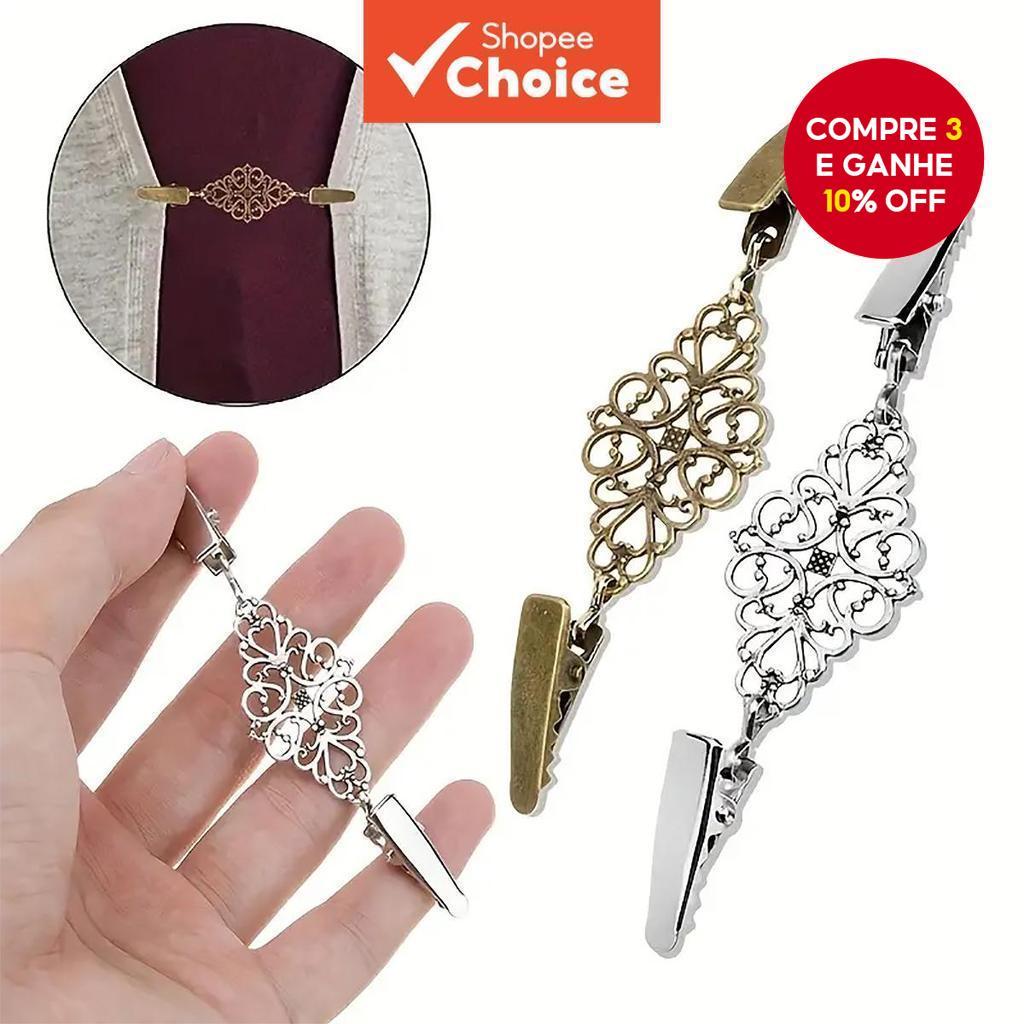 Conjunto de 2 Peças Clip de Cintura Estreito Feminino com Clip de Colarinho de Seda