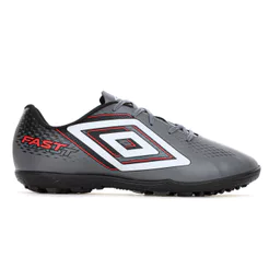 Chuteira Umbro Society Fast II Grafite Branco e Vermelho - Masculino
