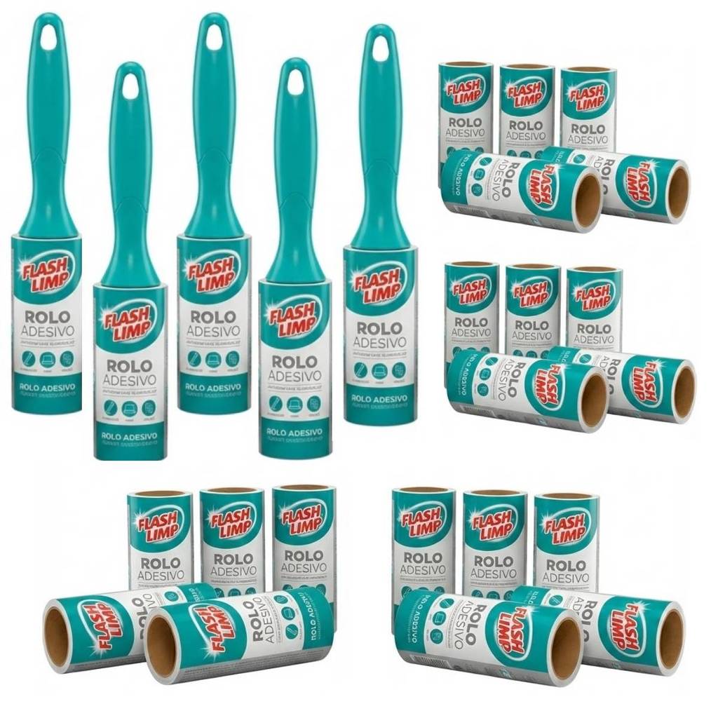 Kit 5 Tira Pelos Flash Limp 30 Folhas + 20 Refil Adesivo para Roupas Sofás Pelos de Pets e Fiapos
