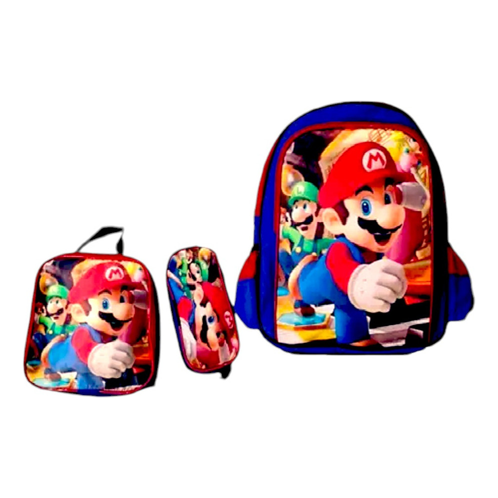 Kit Mochila Mario Bros Infantil Escolar Bolsa Costas Ombro