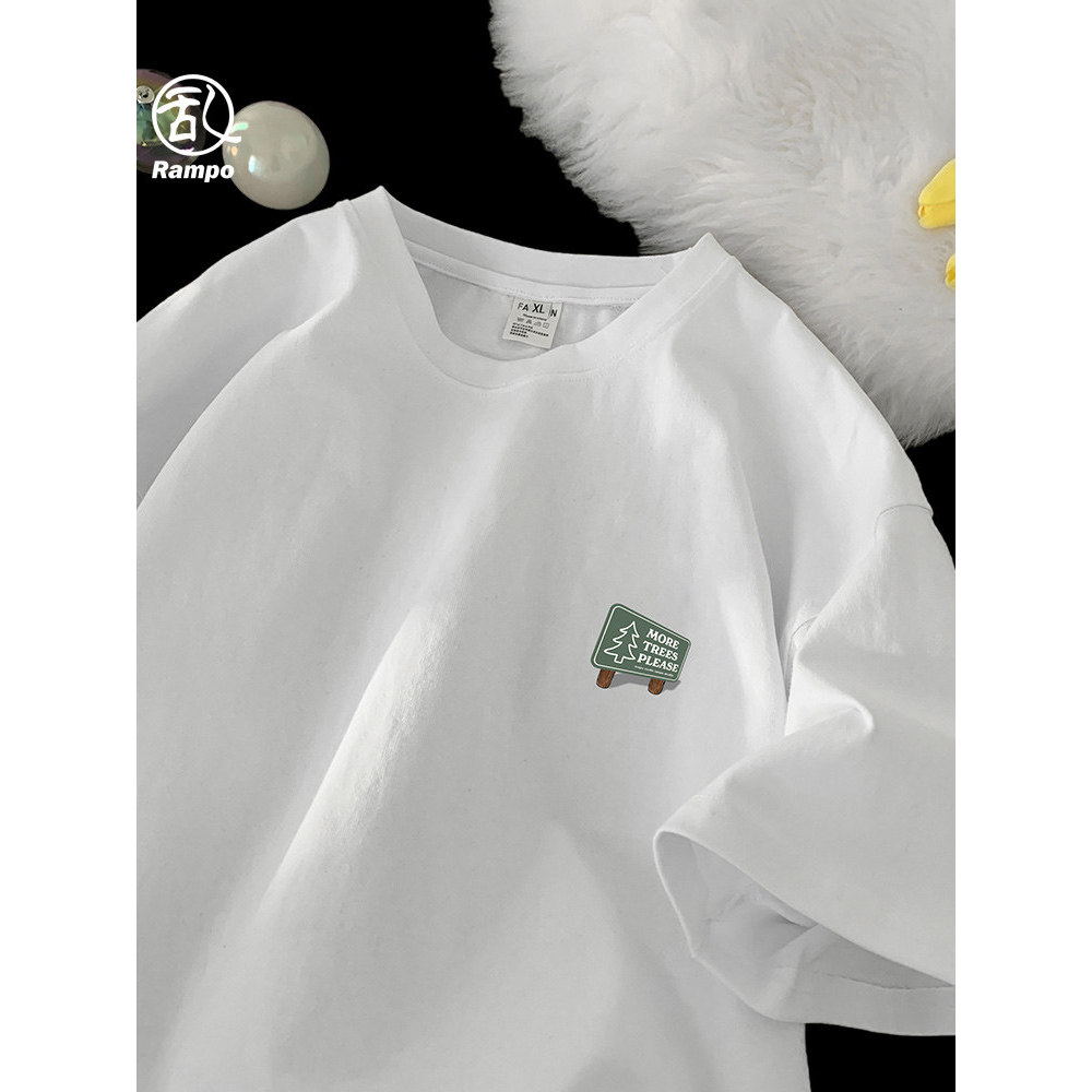260g camiseta branca pesada masculina verão novo produto japonês puro algodão meia manga meninos solto Casual camiseta t