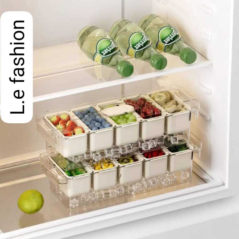 Kit Saladeira com 5 Divisórias, Ideal para guardar ou servir Saladas e Frutas (TRC 1201)