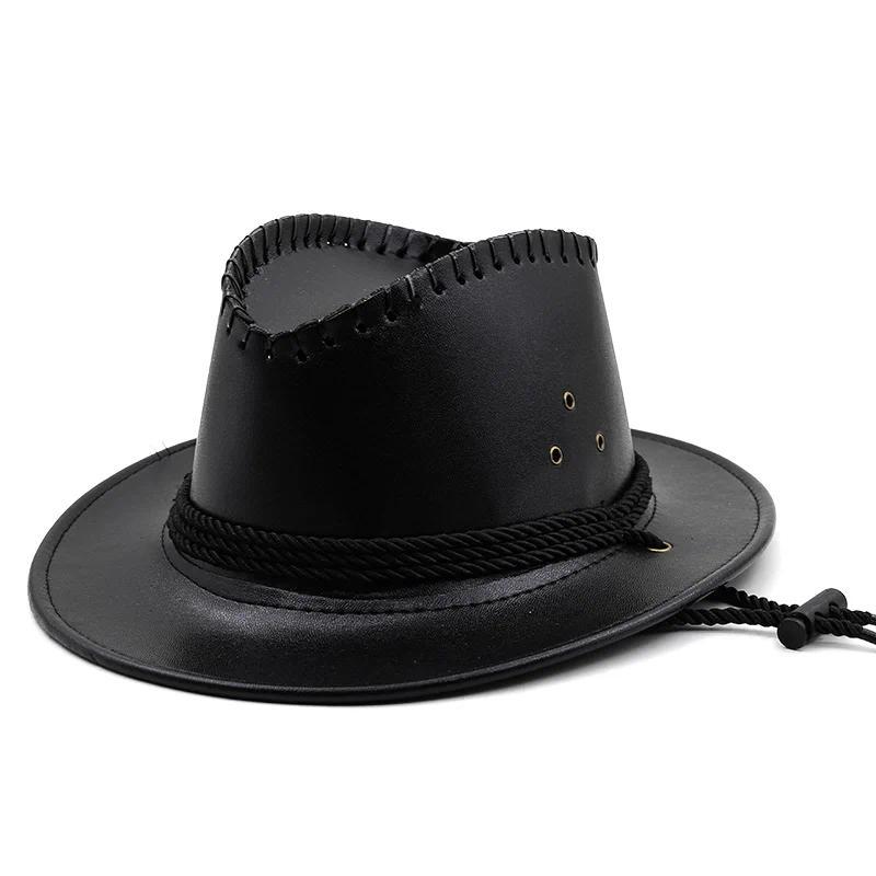 Chapéu de Jazz Vintage Masculino em Couro Sintético, Chapéu Fedora Adulto, Boné Fedora Masculino em PU, Chapéu de Cowboy