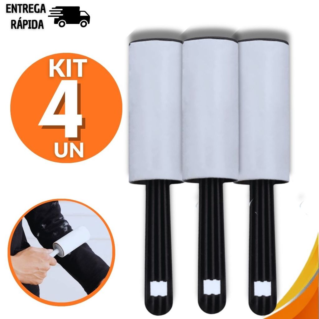 Combo 4 Rolo Tira Pelo Adesivos Limpa Plumas Fiapos Roupas Estofados Multiuso Praticidades Utilidades Casa Frio Inverno