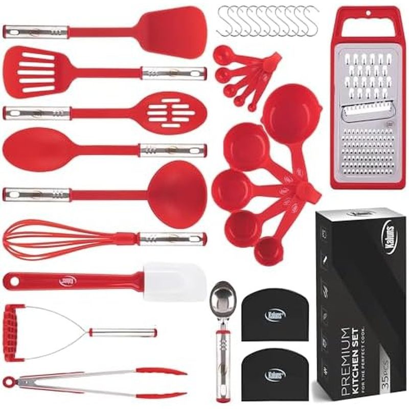 Conjunto De Utensílios De Cozinha De 35 Peças , Espátula De Silicone De Aço Inoxidável De Nylon Antiaderente E Resistent