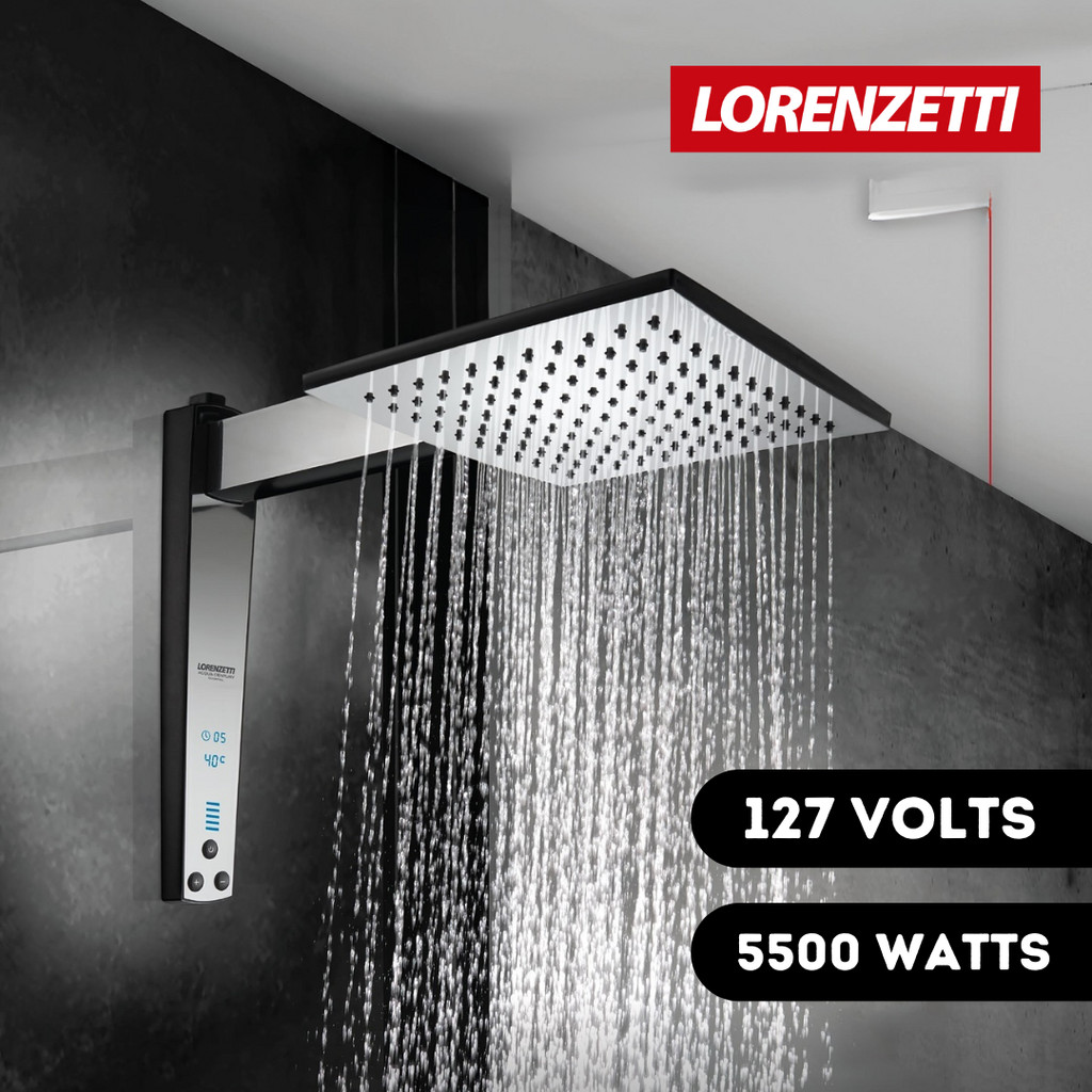 Chuveiro Ducha Acqua Century Digital Preto Cromado 127v 5500w Lorenzetti Moderno Luxo Minimalista
