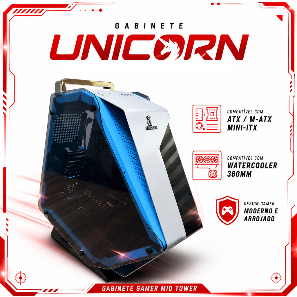 Gabinete Gamer Vidro Temperado Duplo ATX M-ATX MINI-ITX DELTA-FROST WYRM GA