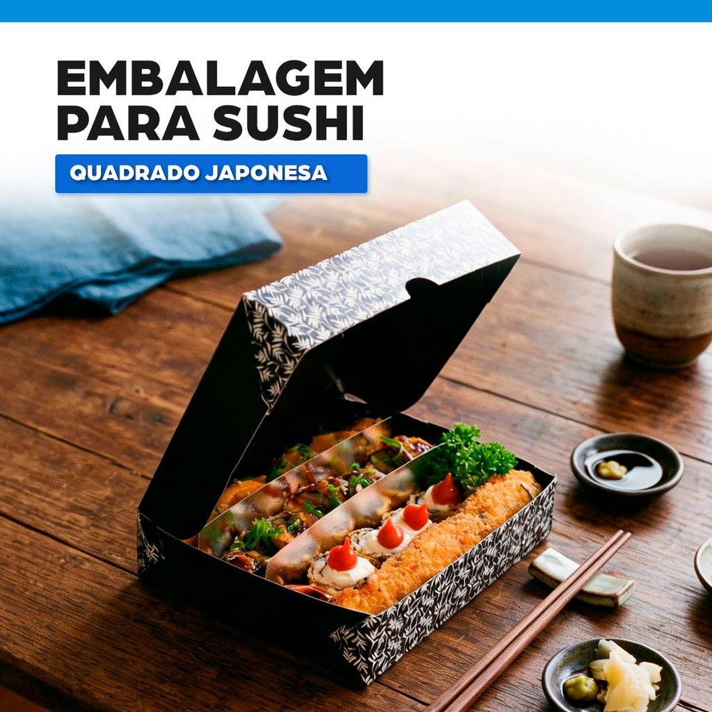 Embalagem Combinado Oriental Tóquio M Caixa Sushi e Comida Japonesa Quadrada Kit 50 Unidades