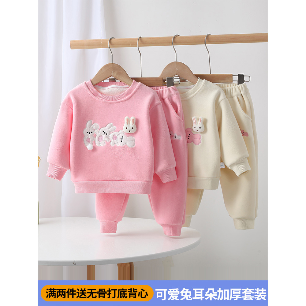 Bebê forro de lã terno esportivo primavera outono bebê outono moletom de duas peças terno meninas roupas de moda 2024 no
