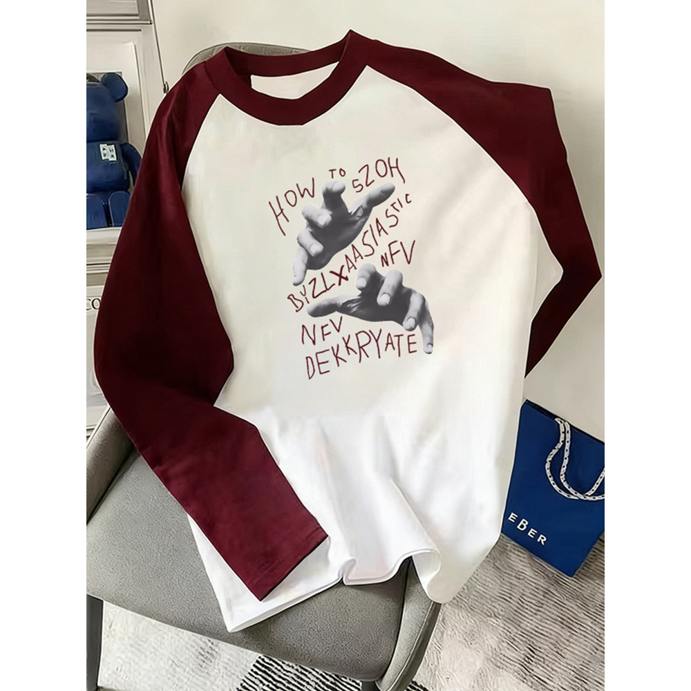 Contraste cor Raglan algodão manga comprida camiseta masculina primavera outono novo estilo street Wear americano High s
