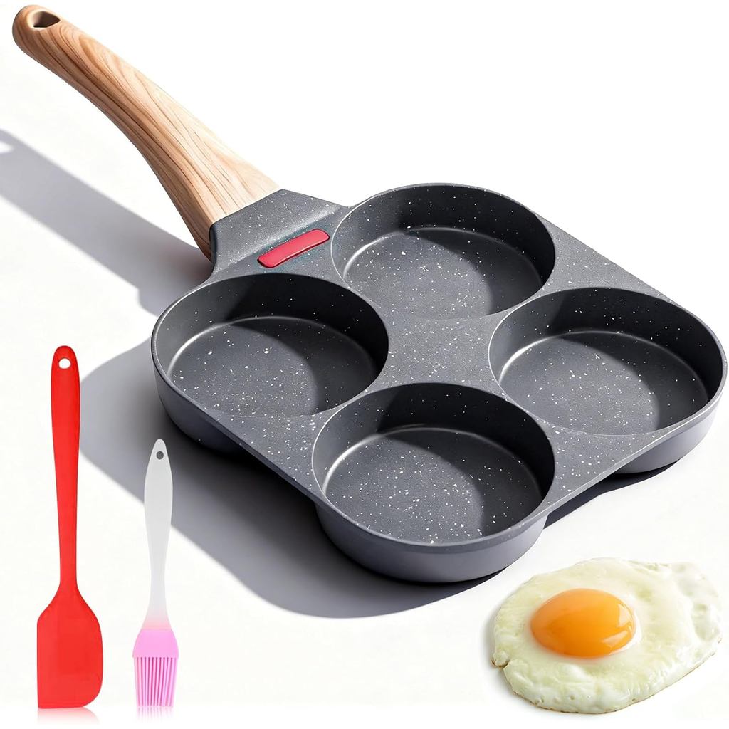 Conjunto de 4 frigideiras antiaderentes, adequado para fogões a gás e placas de indução, usado para preparar café da man