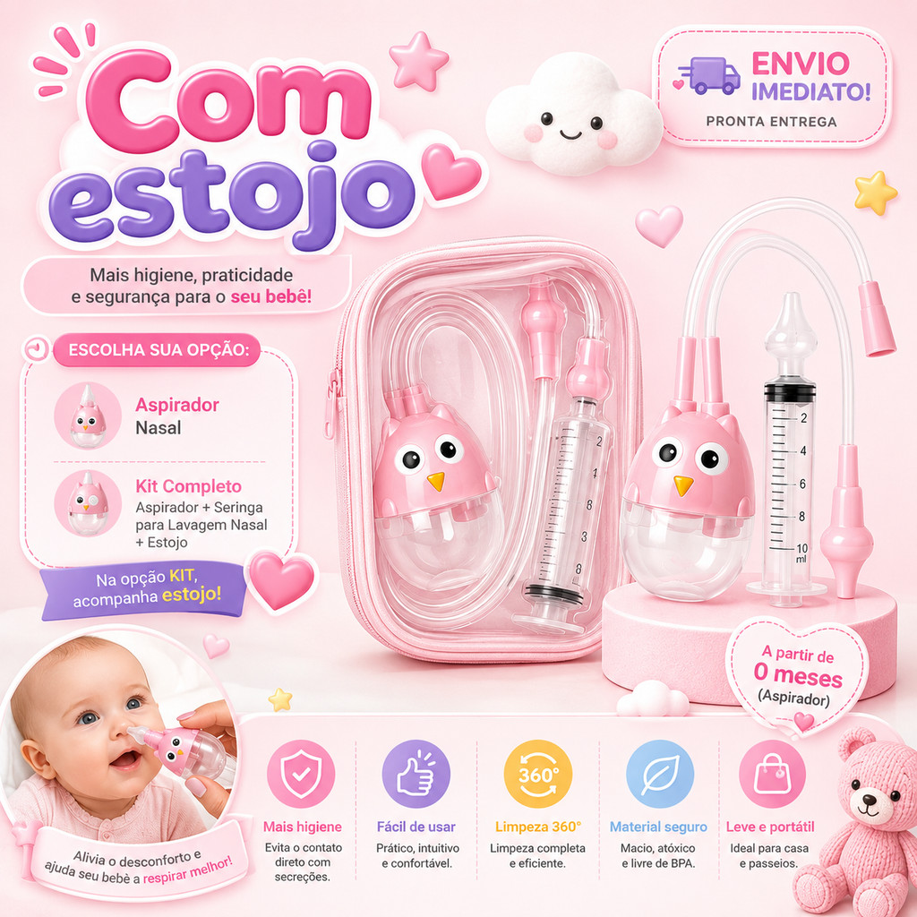 Kit 1 Seringa E 1 Aspirador Lavagem e Limpeza Nasal Bebês