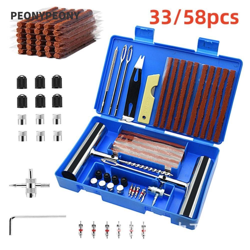 PEONY 33/58pcs Conjunto De Reparo De Pneus Automotivos , Ferramentas Punção De Emergência Para Motocicleta E Van De Carr