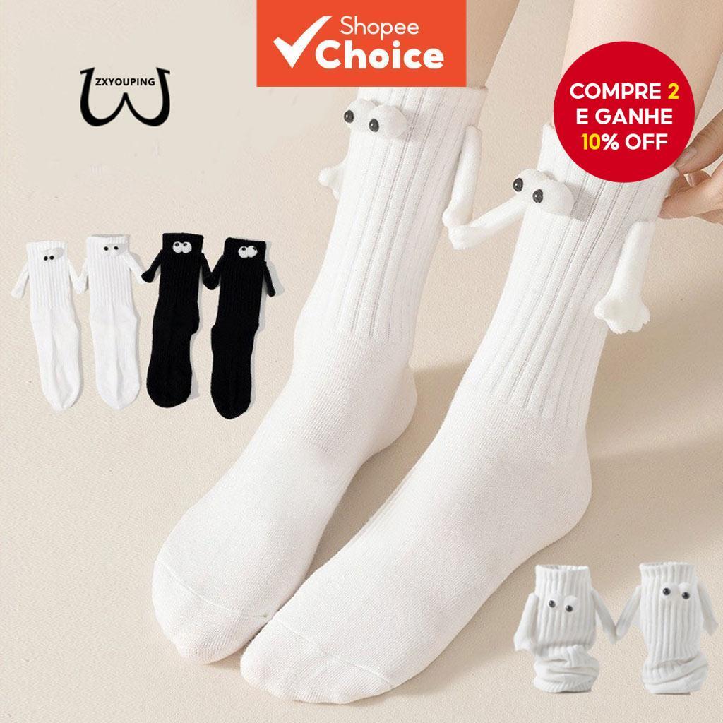 Zxyouping Meias De Mãos Dadas Casal Esportivas De Algodão Meia Panturrilha Magnética Tridimensional Fofa Preta E Branca em Oferta na Shopee