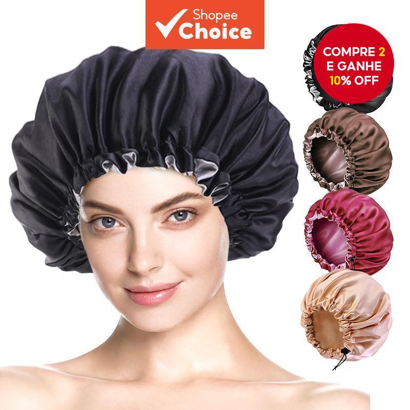 Touca de seda ajustável: touca reversível para um sono confortável e proteção dos cabelos.