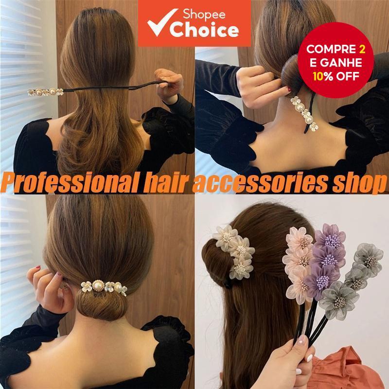 Novo grampo de cabelo em formato de laço elegante para coque de flor Acessórios de moda coreanos para mulheres em Oferta na Shopee