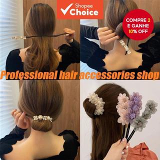 Novo grampo de cabelo em formato de laço elegante para coque de flor Acessórios de moda coreanos para mulheres em Oferta na Shopee