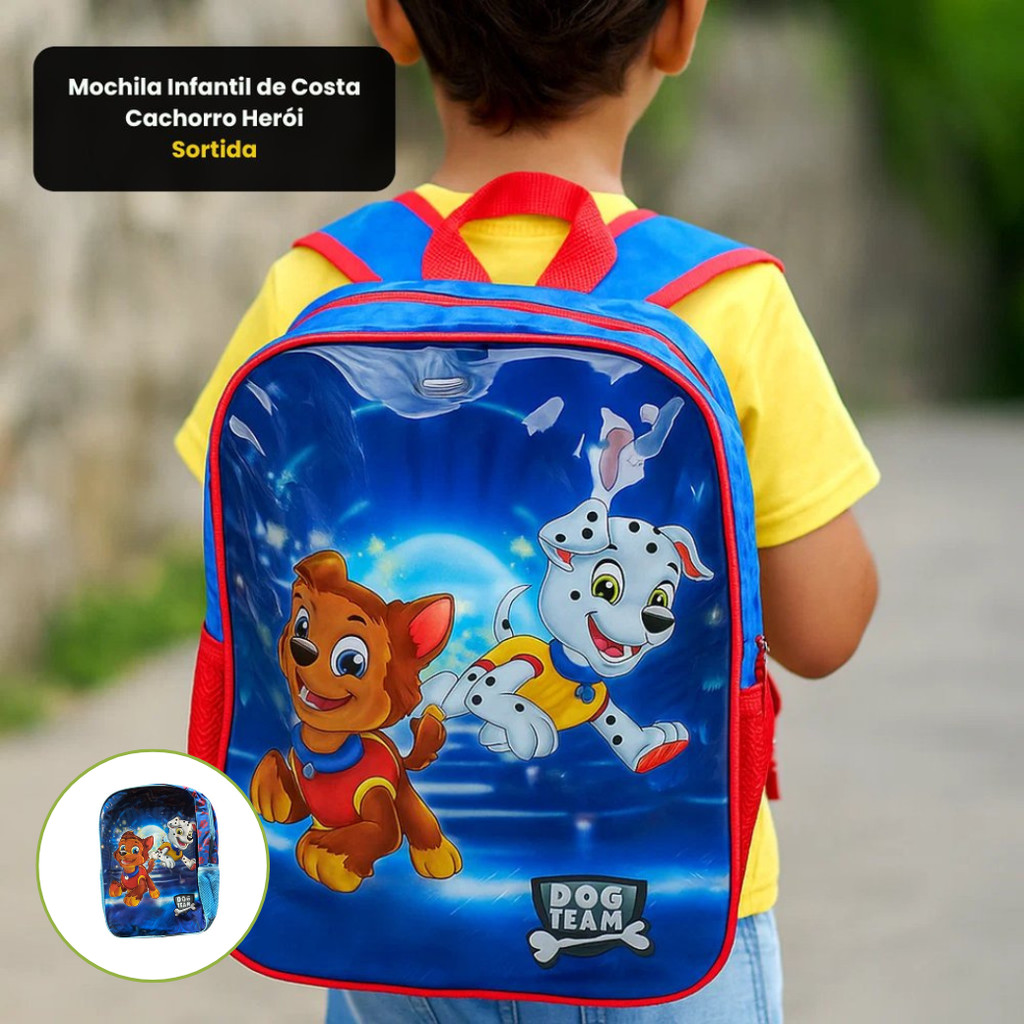 Mochila Escolar Infantil Cachorro Colorida Costas Ajustável Resistente Confortável Divertida