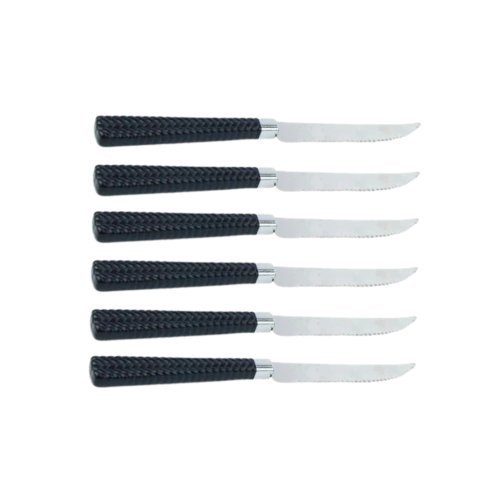 Kit 6 Facas Mesa Aco Inox Cabo Preto Linha Gramado Design Resistente Corte Preciso Uso Diario