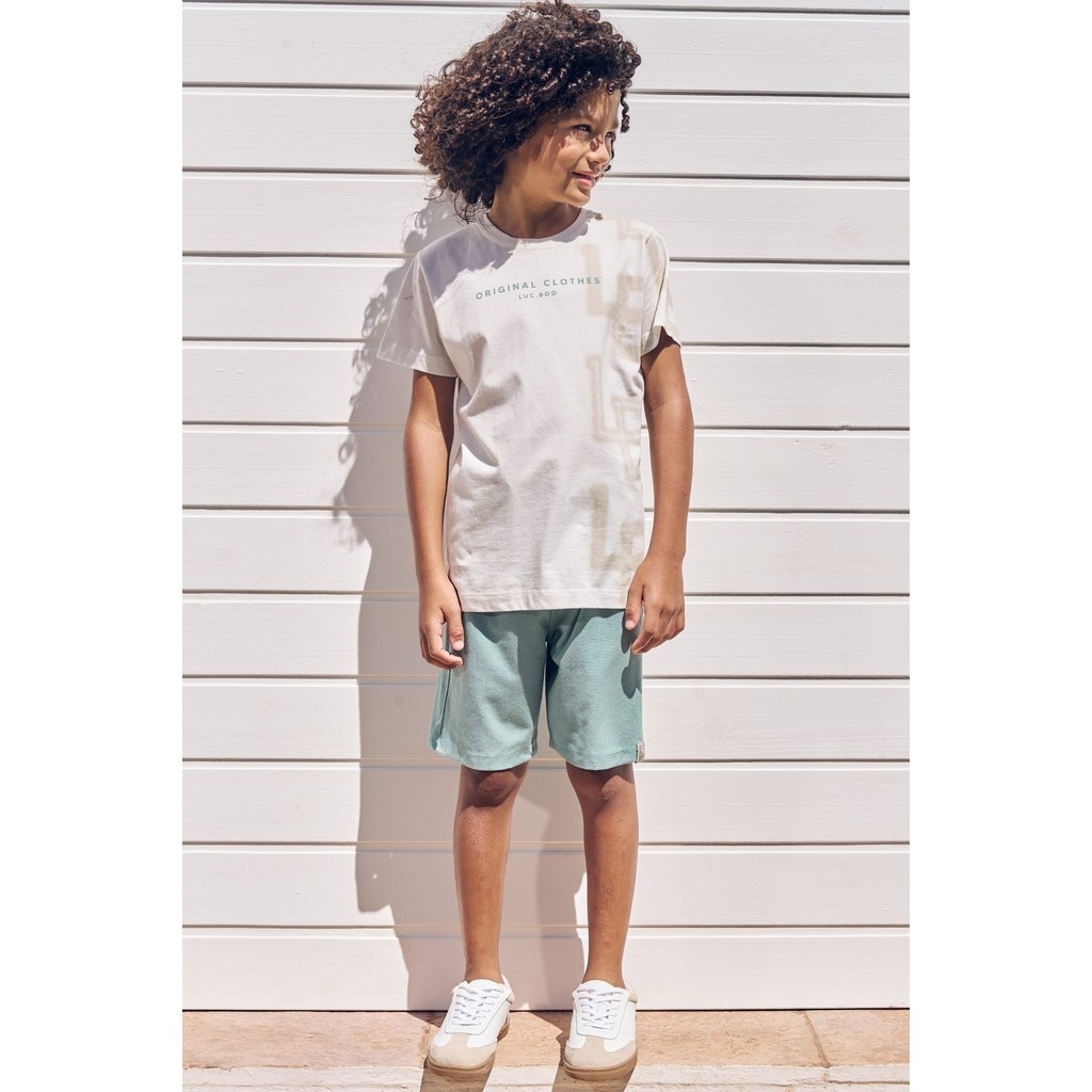 Conj Infantil Camiseta Malha Short Cotton Jeans Verde Luc.boo