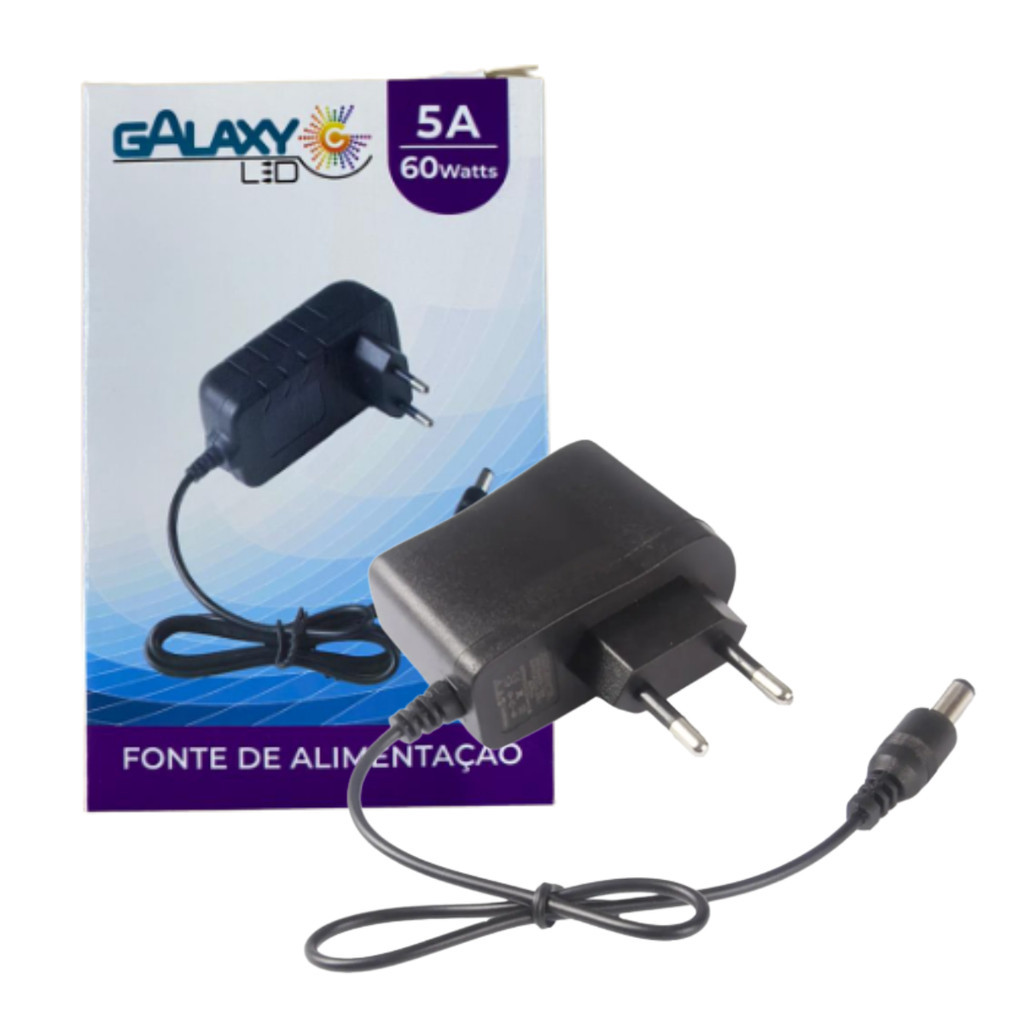 Fonte 12V 5A 60W Compacta Plug P4 Para Fitas LED, Câmeras, Alarmes e Dispositivos 12V