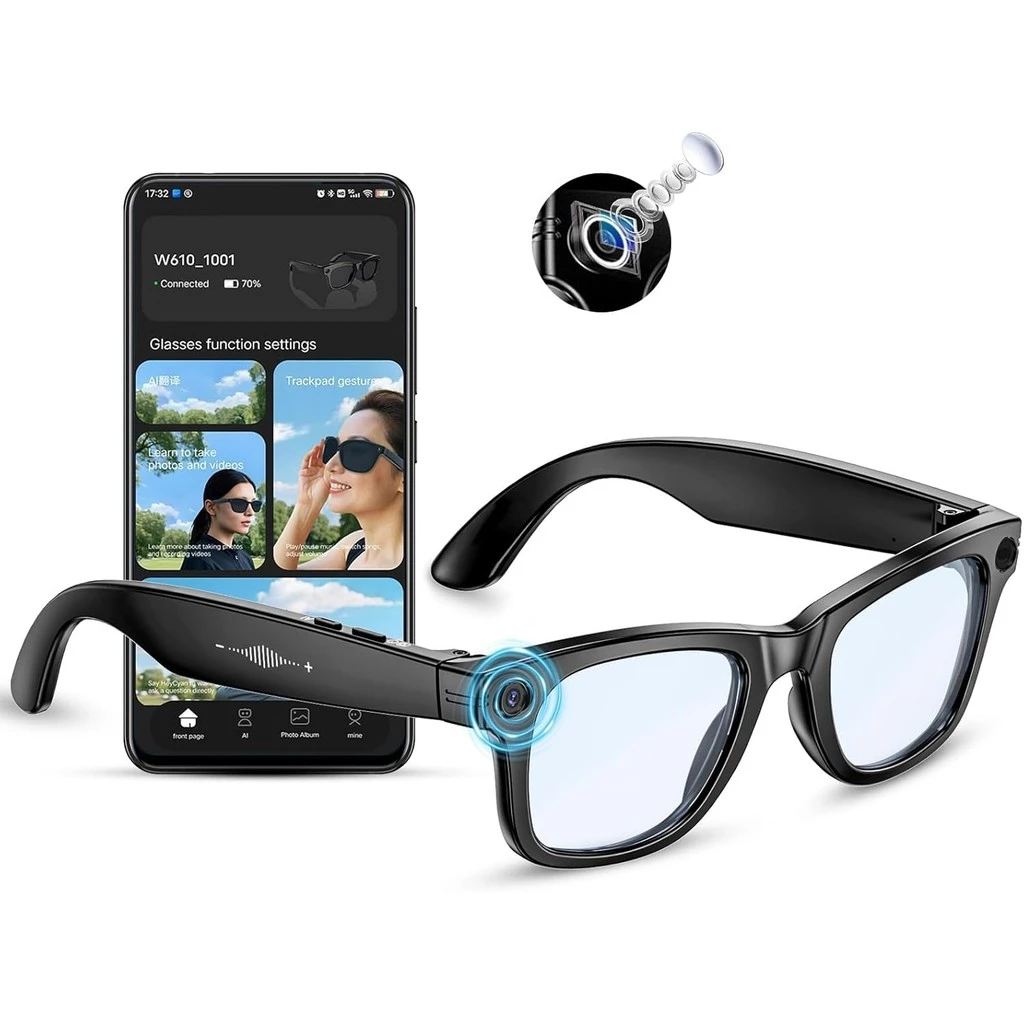 AI Smart Glasses Câmera 4K HD , Chamada BT , Óculos De Anti-Vibração De 800 W Com Microfone Duplo De Gravação De Vídeo , — imagem 1