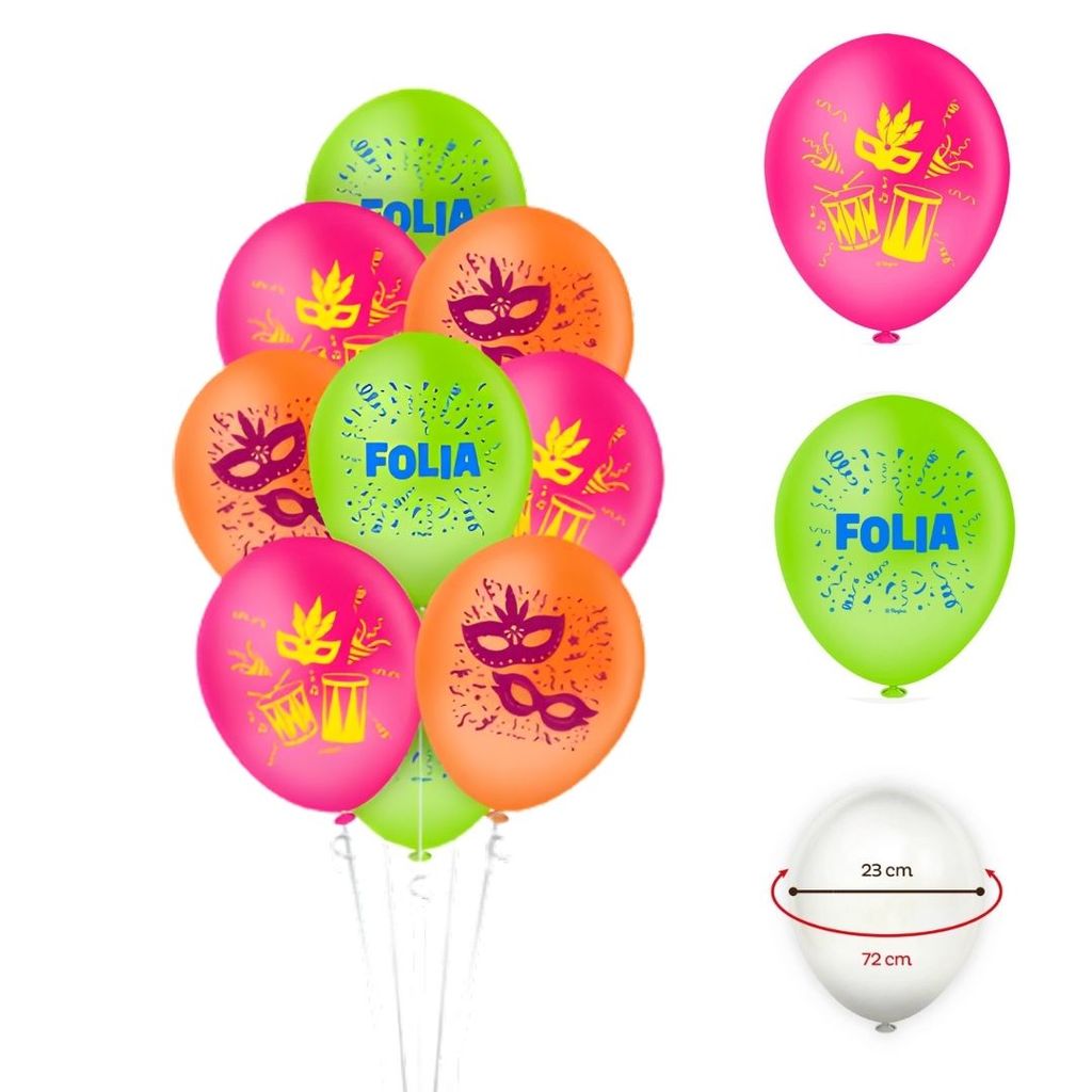 50 BALÃO CARNAVAL FOLIA  REDONDO 9 pol. ( REGINA ) em Oferta na Shopee