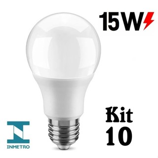 Kit 10 Lâmpada Led 15w Bulbo E27 Bivolt Branco Frio em Oferta na Shopee