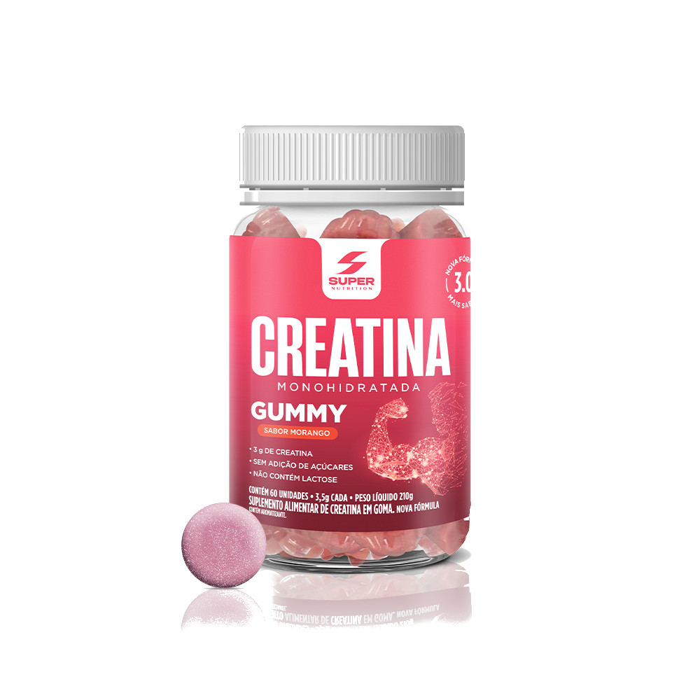 Super Gummy Creatina Sabor Morango (60 gomas) em Oferta na Shopee