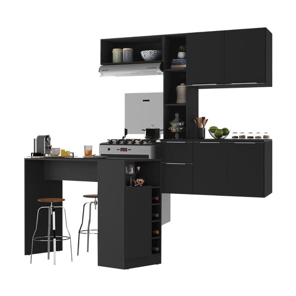 Armário De Cozinha Compacta Com Bancada Americana Sofia Multimóveis Mp2196 Preto Preto