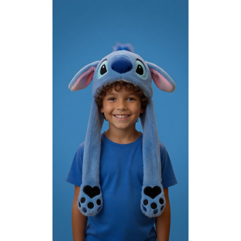 Touca Stitch Pelucia Levanta Orelha Com Gorro Inverno Infantil