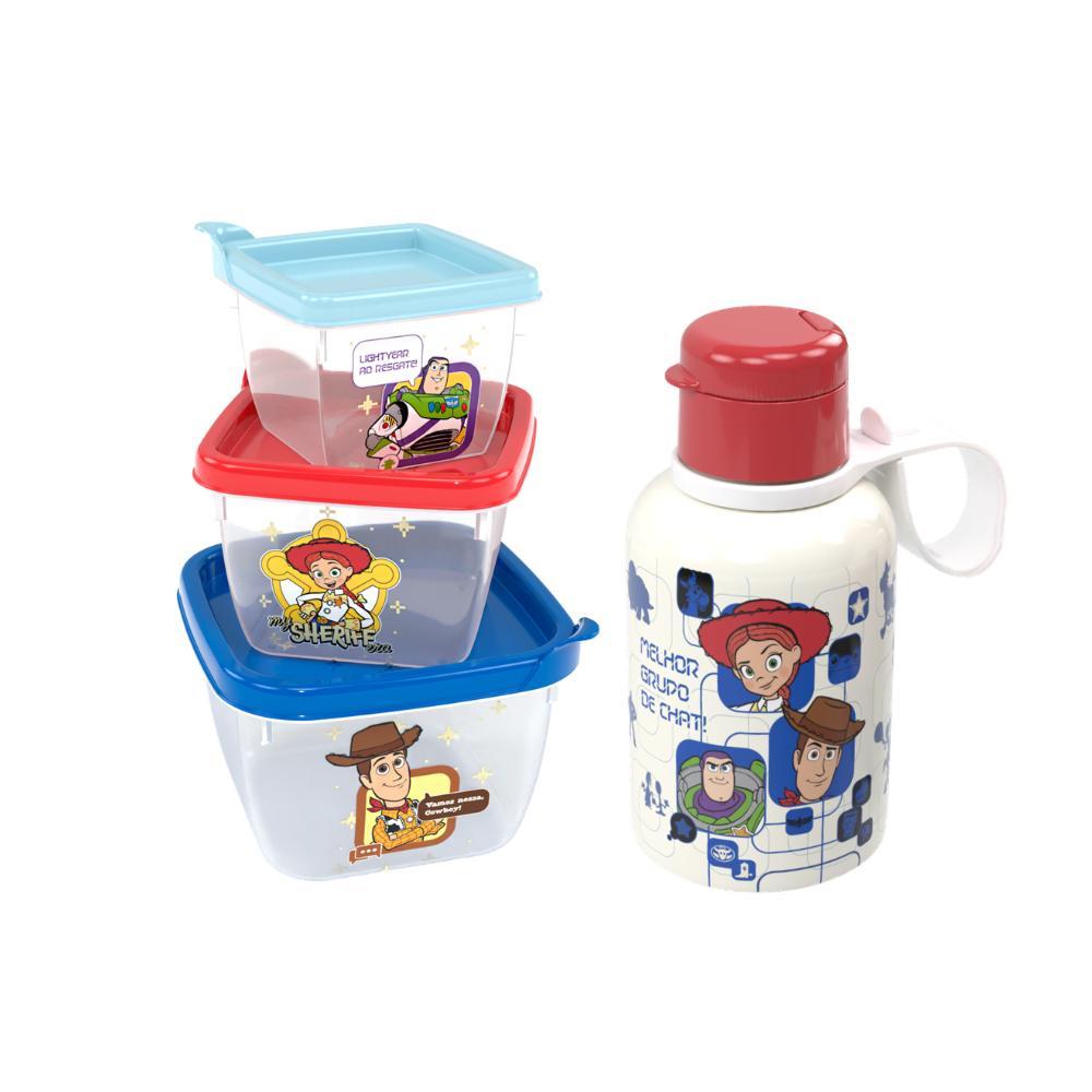 Kit Lancheira Toy Story Woody Jessie Buzz Volta às Aulas 3 Potes 1 Garrafa Plasútil