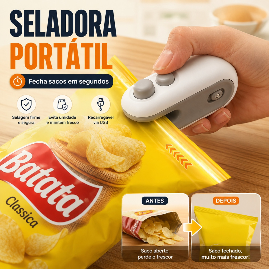 KIT1/2 Mini Seladora 2 em 1 Para Sacos Plásticos Recarregável USB Abre e Fecha Embalagens