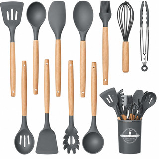 Kit Utensílios de Cozinha Silicone 12 Peças Completo Antiaderente Resistente com Suporte