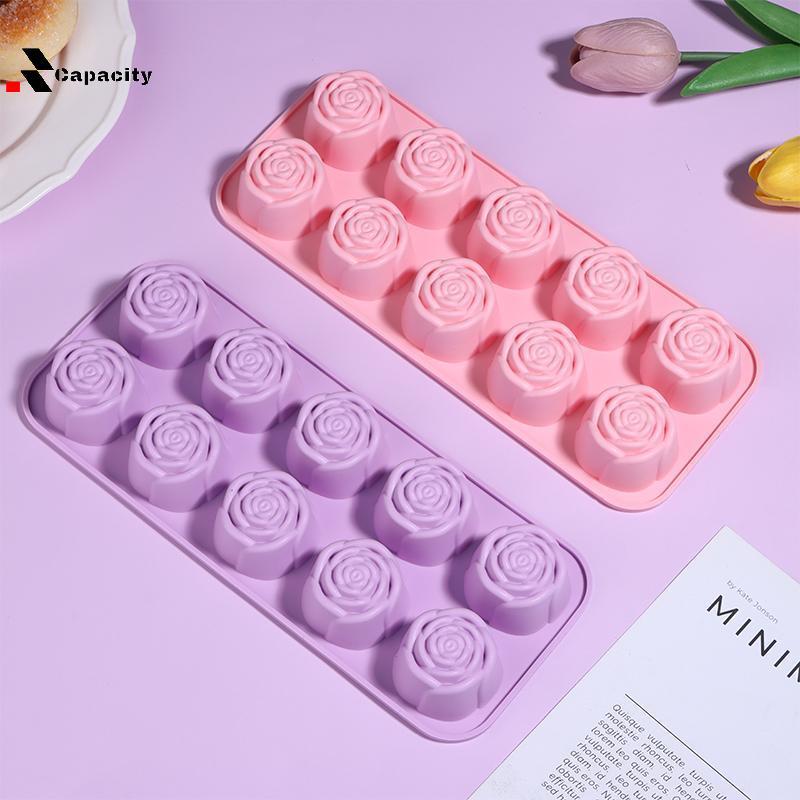 Capacidade 10 Cavidade Nãosti Silicone Rosa Bolo Molde Para Assadeira Flexível DIY Sabão Sobremesa Fazendo Conjunto De C
