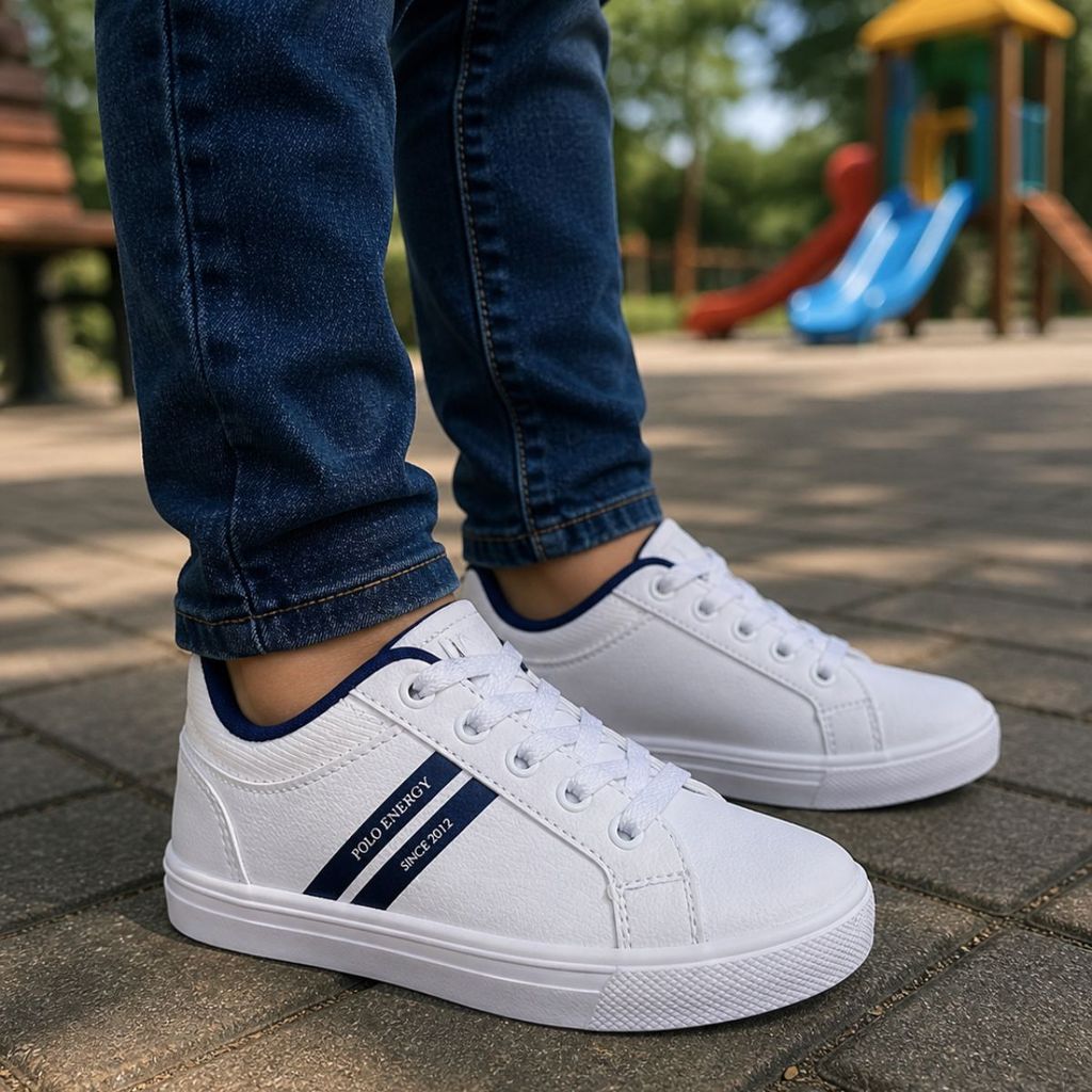 Tênis Infantil Casual Unissex Branco Confortável Moderno e Resistente