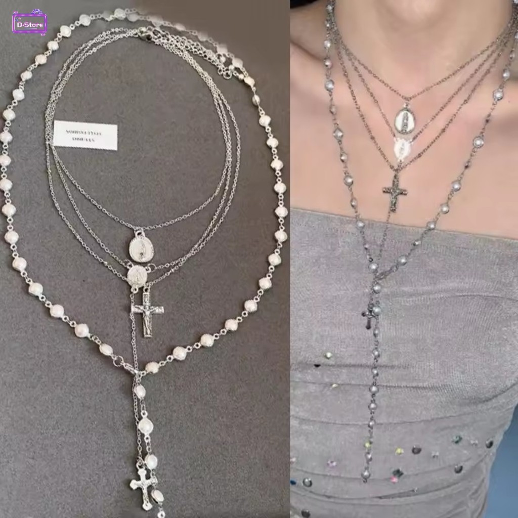 Y2K Estilo Empilhável Frisado Cruz Pingente Colar Presente Elegante Prata Gargantilha Festa Jóias Ornamentos Para Mulher