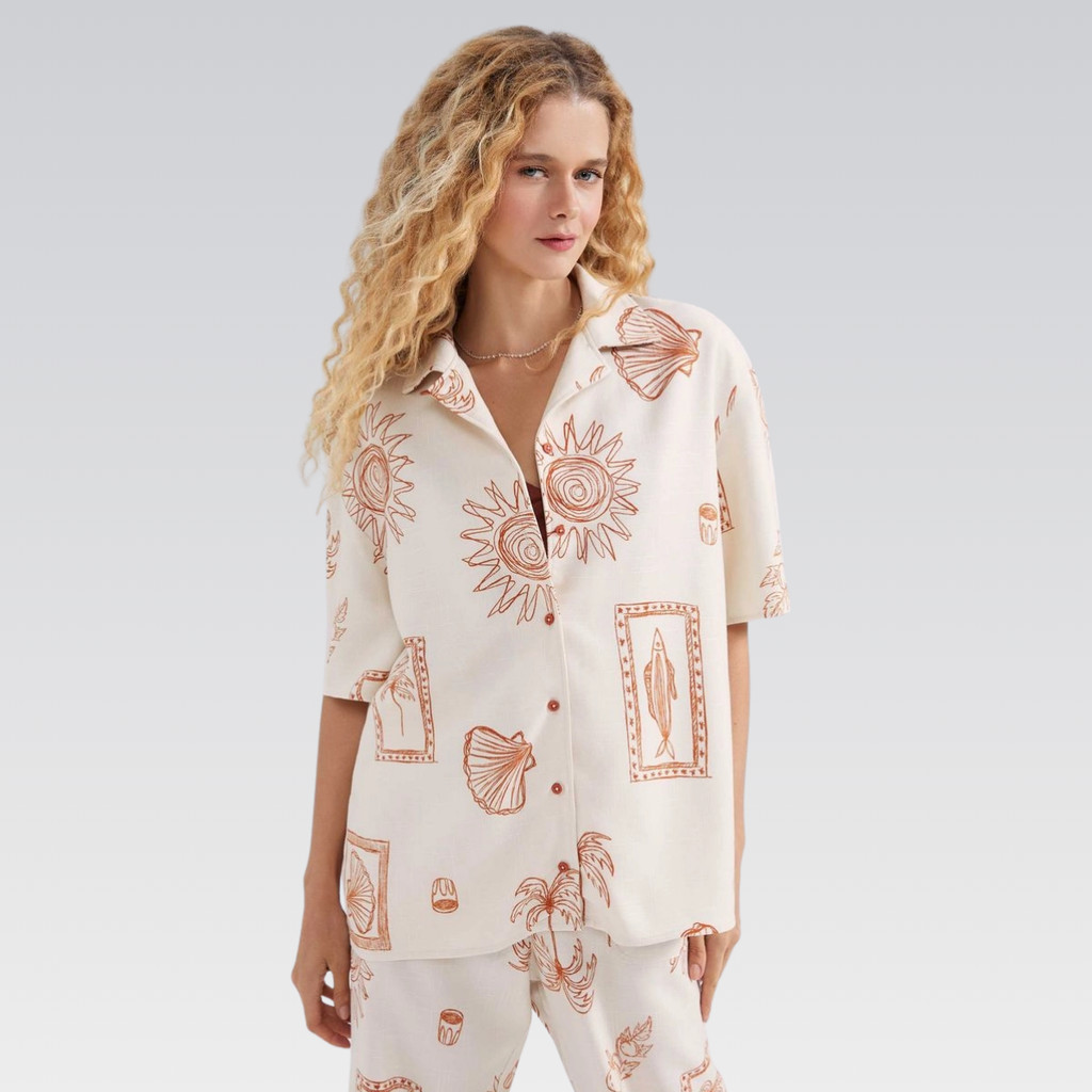 Camisa Feminina Viscose Flamê Botão Deslocado HERING Original Conforto Estilo Qualidade Elegância