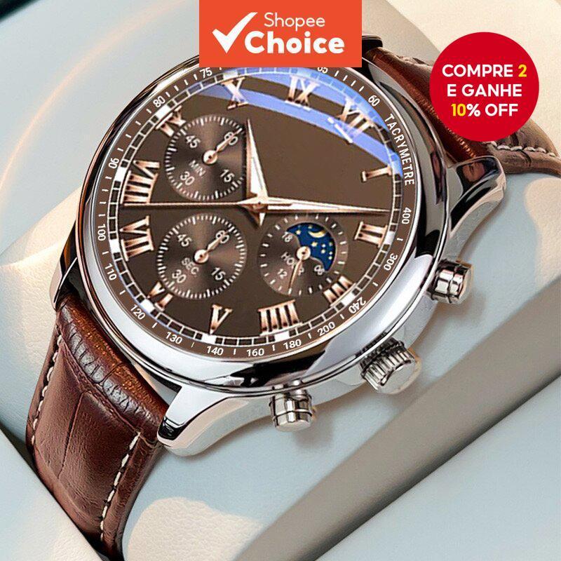 Relógio De Quartzo Empresarial Masculino Moderno , Pulseira De Couro Elegante , Estilo Casual E Esportivo