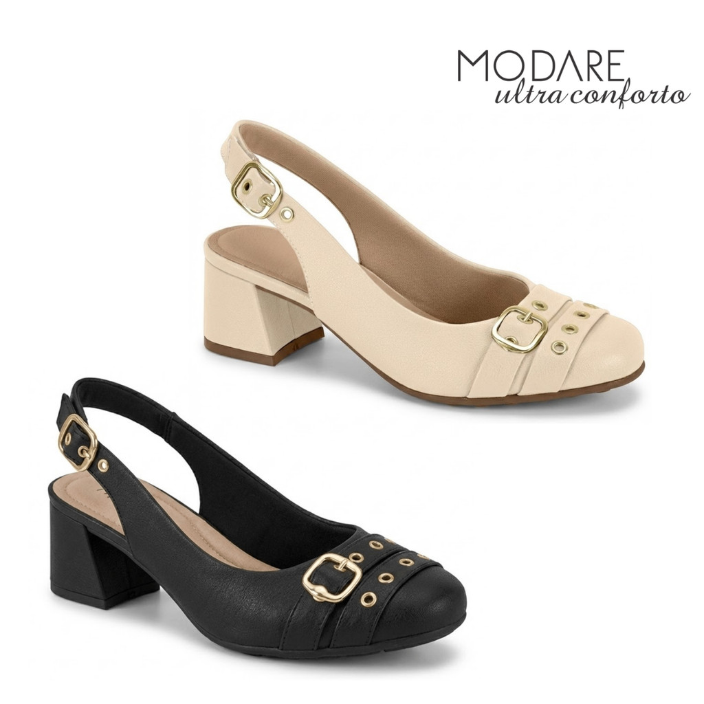 Sapato Scarpin Feminino Slingback Modare Ultraconforto Salto Grosso Bloco em Oferta na Shopee