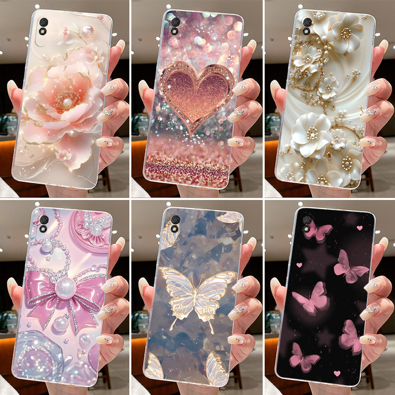 Capa Para Xiaomi Redmi 9A 9AT 9i Esporte Flor Borboleta Protetora Fina Invólucro Transparente Macio Silicone TPU De Tele