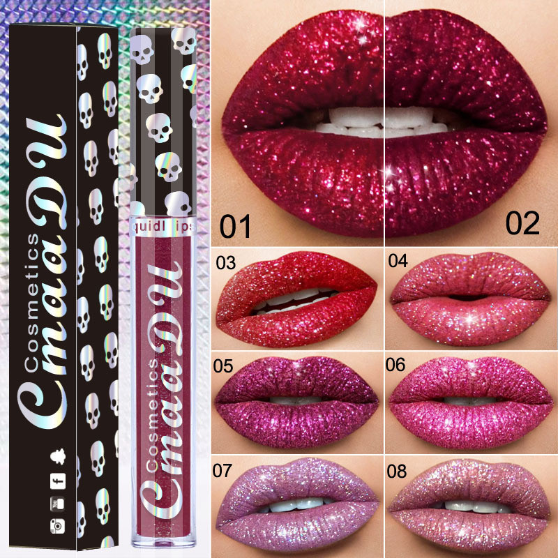 Brilho labial piscando crânio 8 cores batom brilho labial