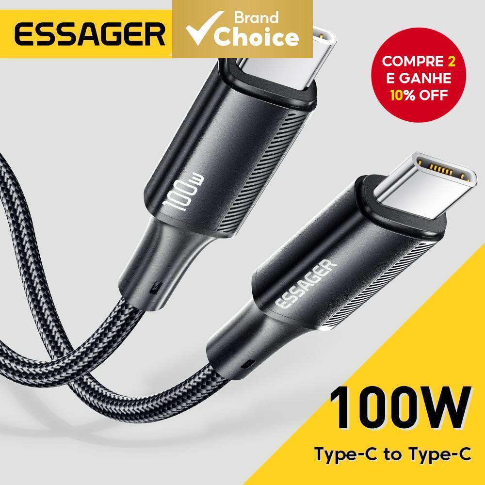 Essa Cabo Essager 100W 5A Tipo C PD USBC Carregamento Rápido USB2.0 480Mbps Para Cabos De IP Samsung Xiaomi Laptop