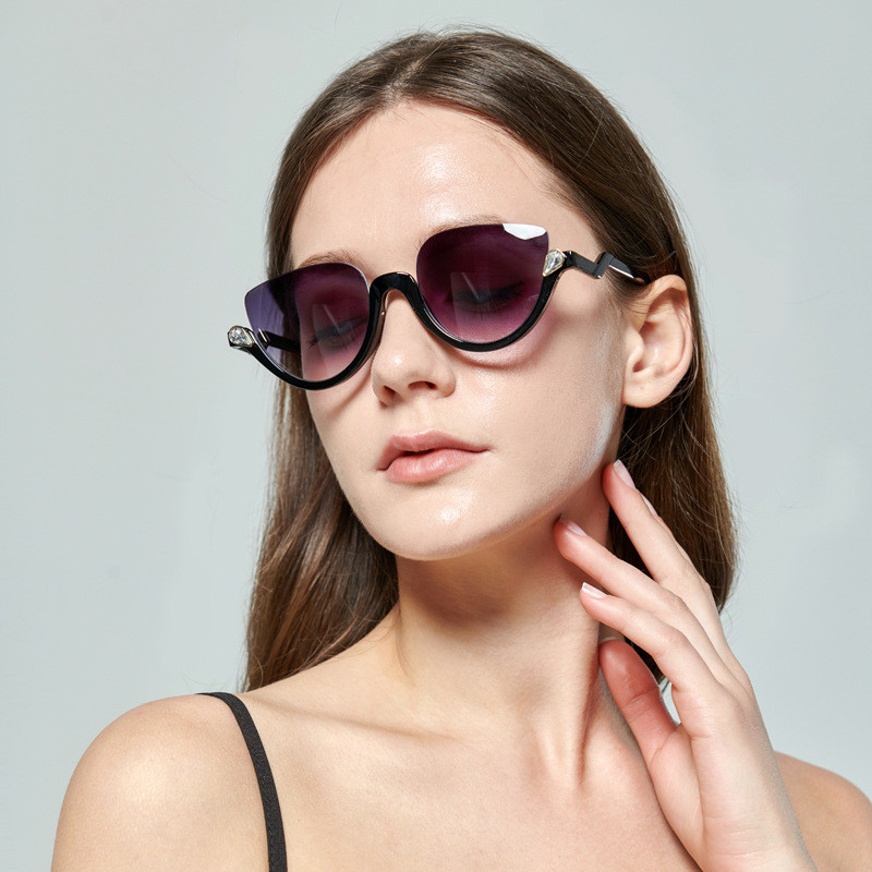 Óculos de sol femininos, modelo «olho de gato» com armação parcial, estilo clássico e vintage, para uso ao ar livre, com